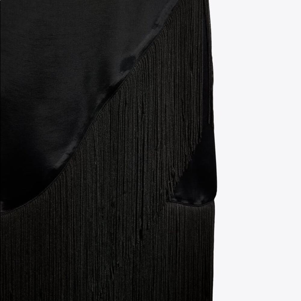 ZARA FRINGED SLIP DRESS BLACK - Picture 14 of 14